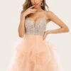 Pink Beaded Short Prom Dress