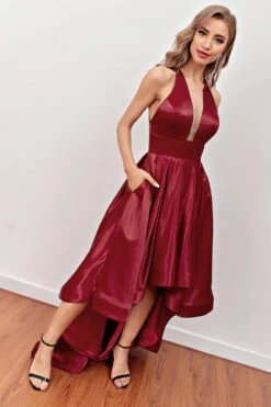 Burgundy High Low Prom Dress With Pockets -Zapaka Sales Store db1d4e3859a7e8d235a98643c422ab75